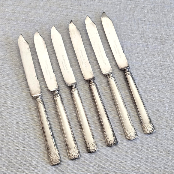 Antique Silverplate Butter Knives Colonial Silver Co Ornate Shell Handle 6 Count - Picture 7 of 12